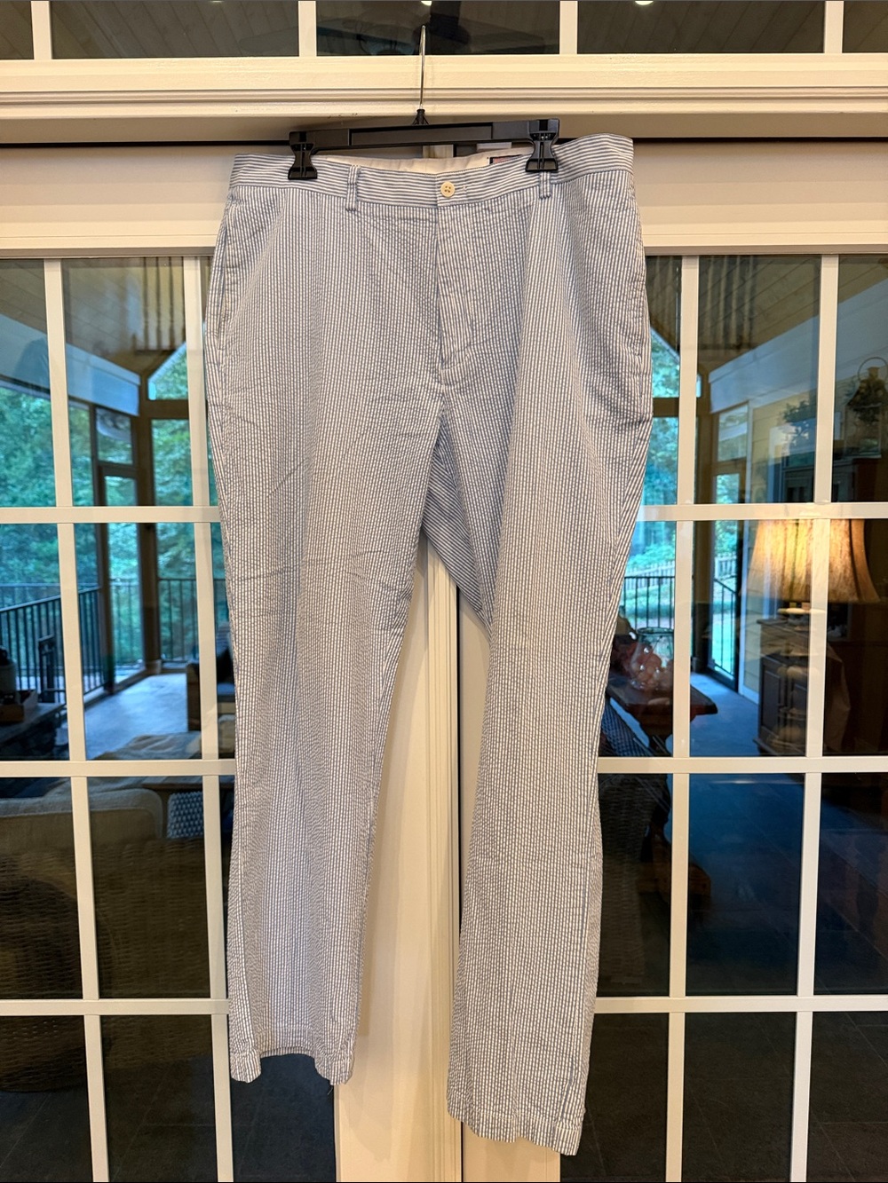 Light Blue Seersucker Men’s Pants - Classic Summer Trousers